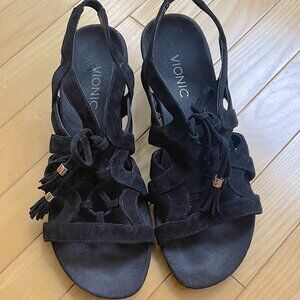 Women's Vionic Kaylie Black Suede Wedge Sandals - Size 8